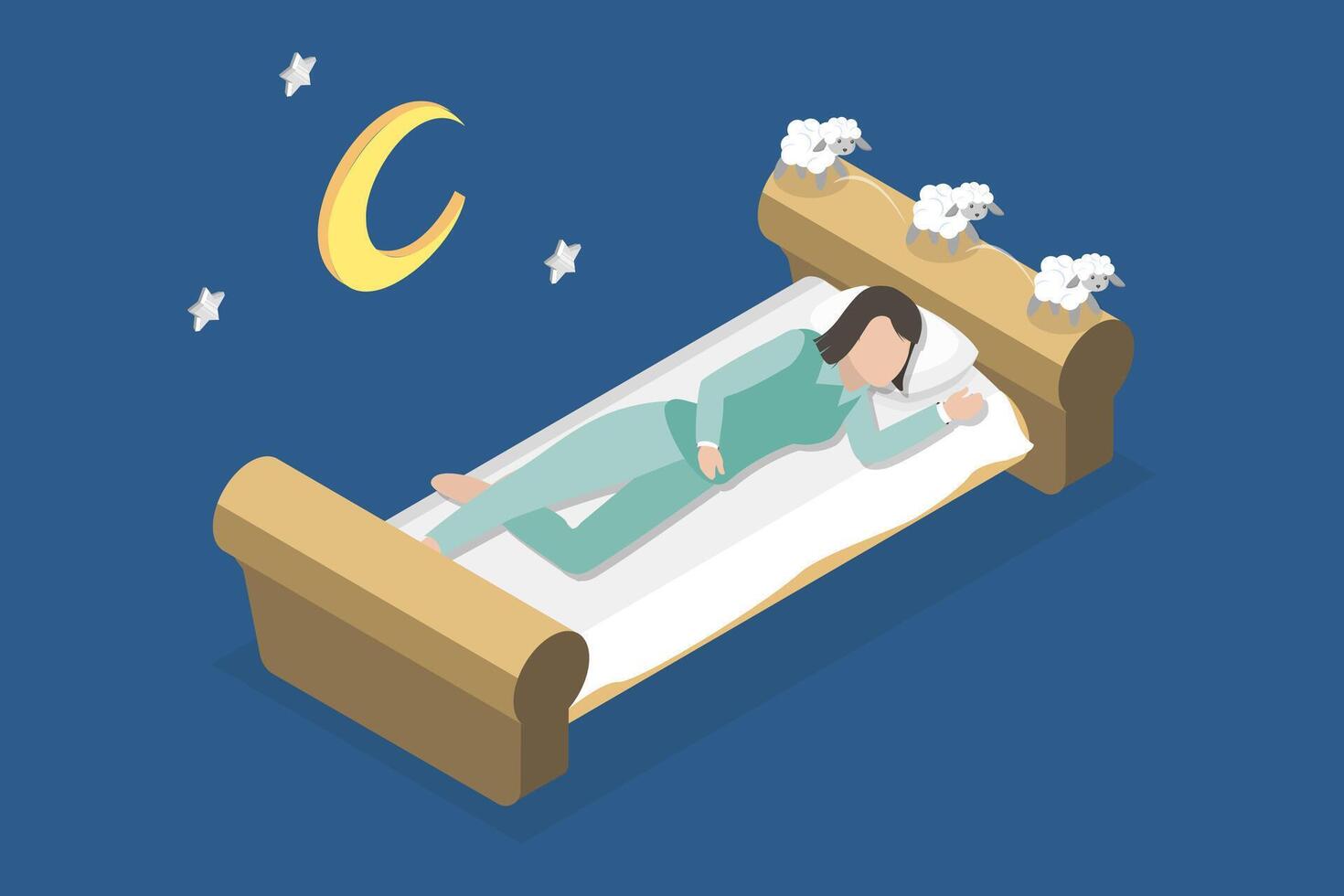 3D Isometric Flat Conceptual Illustration of Insomnia, Sleeplessness or Sleep Disorder vector