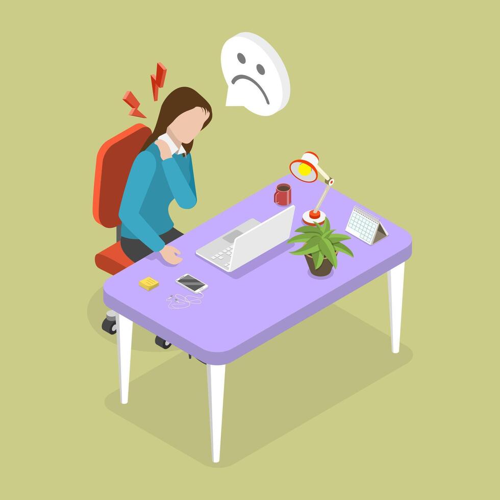 3D Isometric Flat Conceptual Illustration of Neck Pain, Bone or Muscle Problem vector