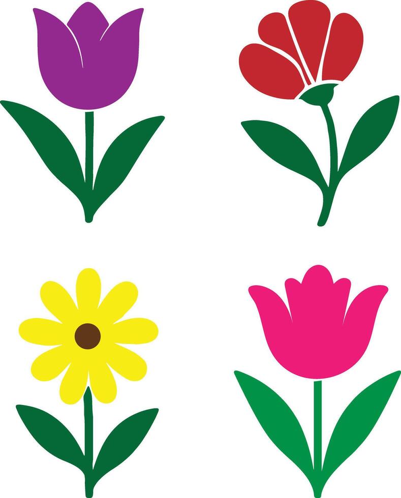 a cohesive set of four minimalist flower design elements vector