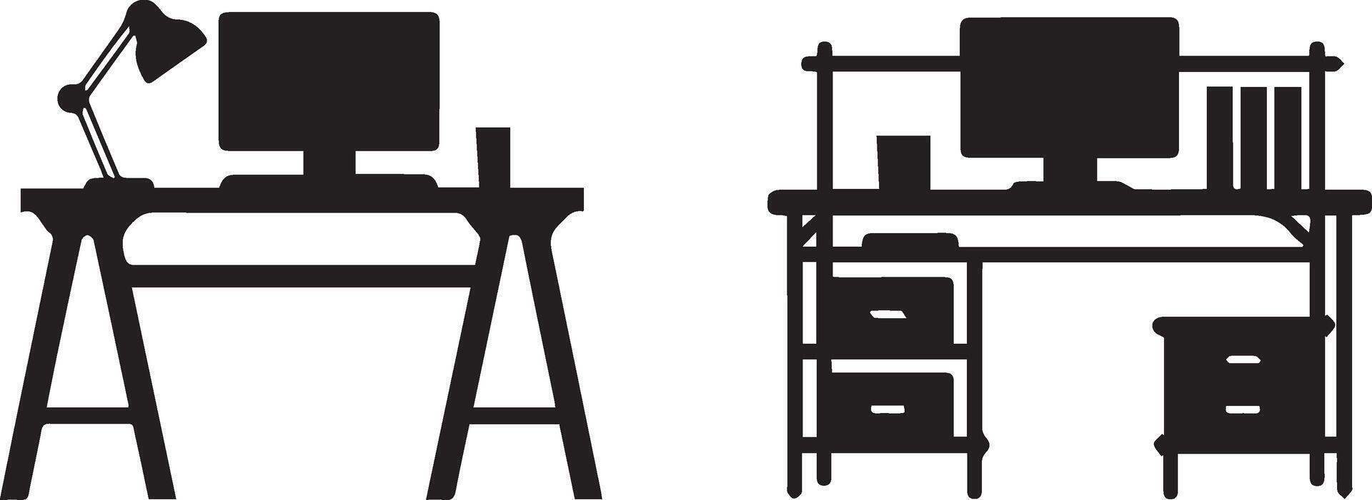 Computer Table in Silhouette Illustration Style vector