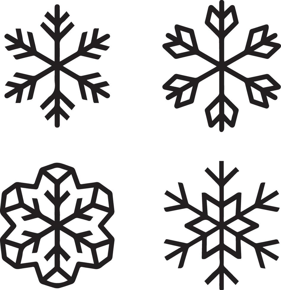 Black Snowflake Icons in Flat Style vector
