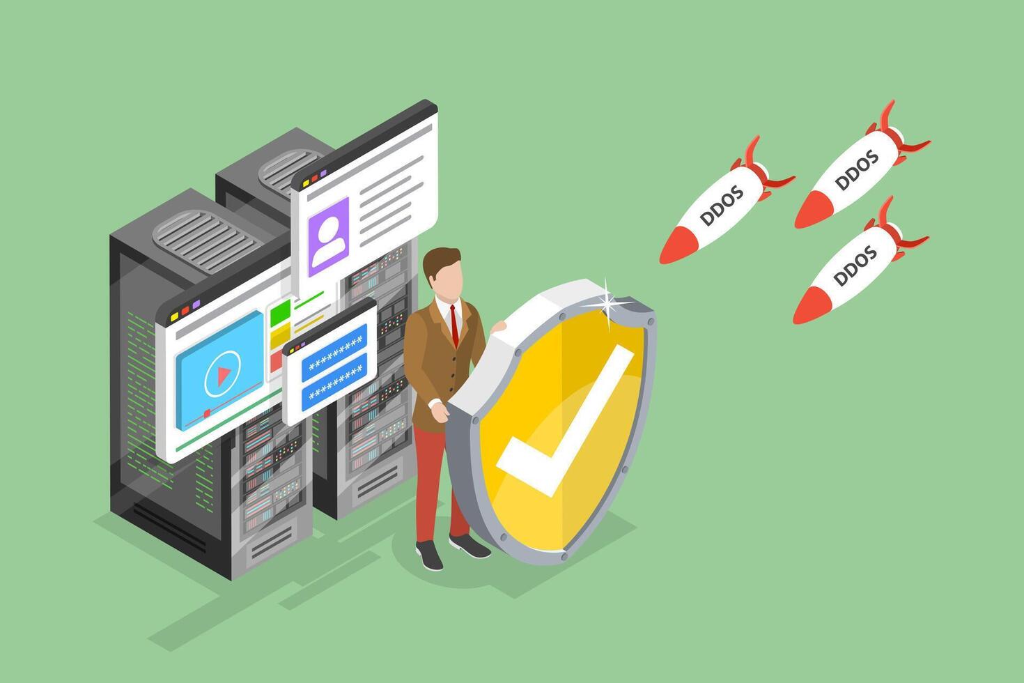 3D Isometric Flat Conceptual Illustration of Ddos Attack, Hackers Attacking Server or Database vector
