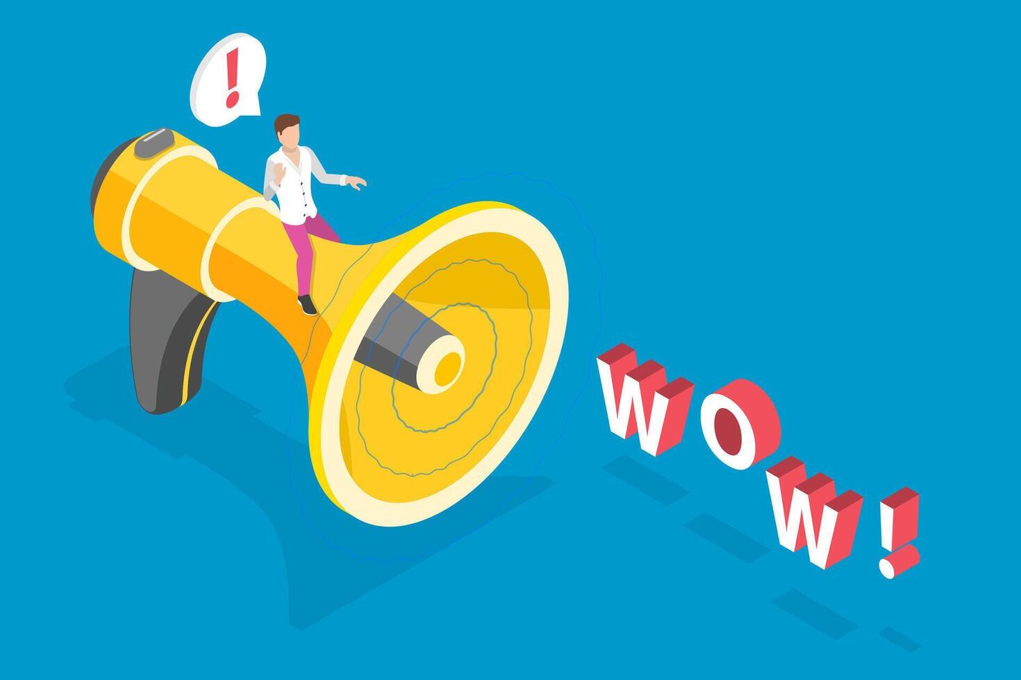 3D Isometric Flat Conceptual Illustration of WOW Announcement, Promotion and Advertising vector