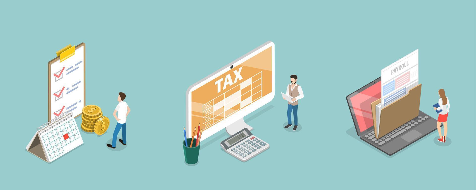 3D Isometric Flat Conceptual Illustration of Financial Operation, Paycheck Stub, Salary Statement vector