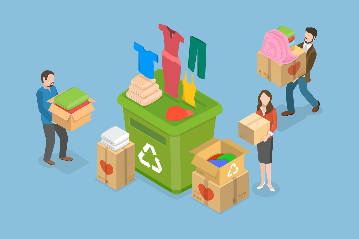 3D Isometric Flat Conceptual Illustration of Recycling Clothes, Garment Reuse vector