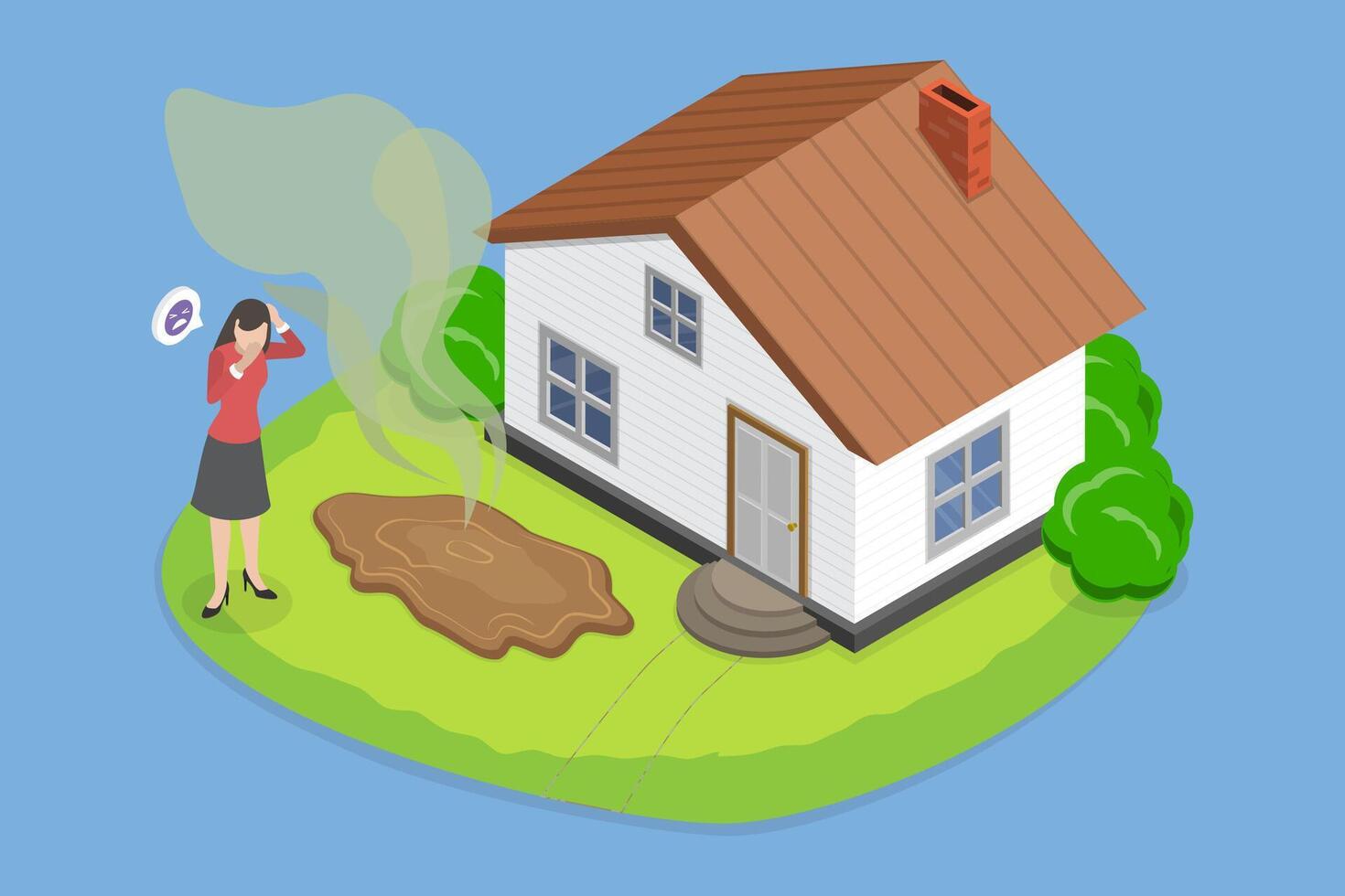 3D Isometric Flat Conceptual Illustration of Puddle Of Sewage, Sewing Problems vector