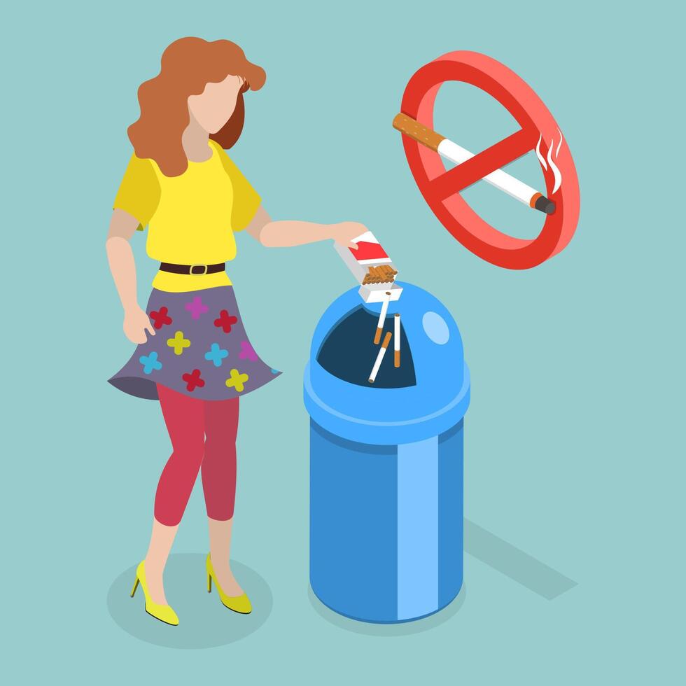 3D Isometric Flat Conceptual Illustration of Quit Smoking, Refusal of Harmful Habits vector