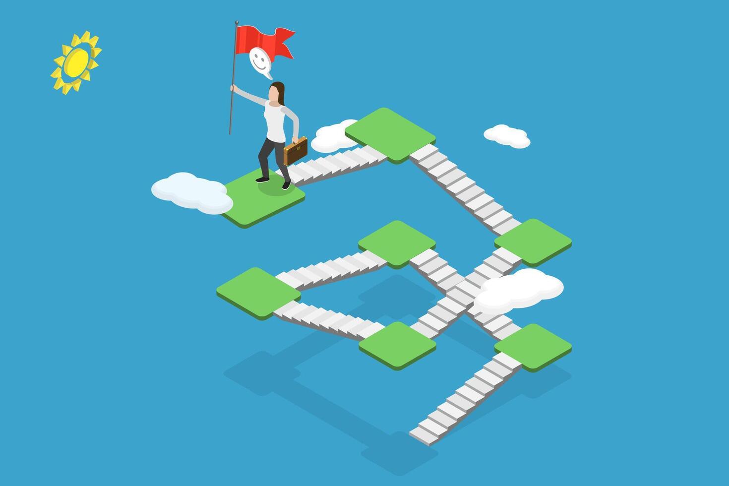 3D Isometric Flat Conceptual Illustration of Stairway To Success, Growing Career Path vector