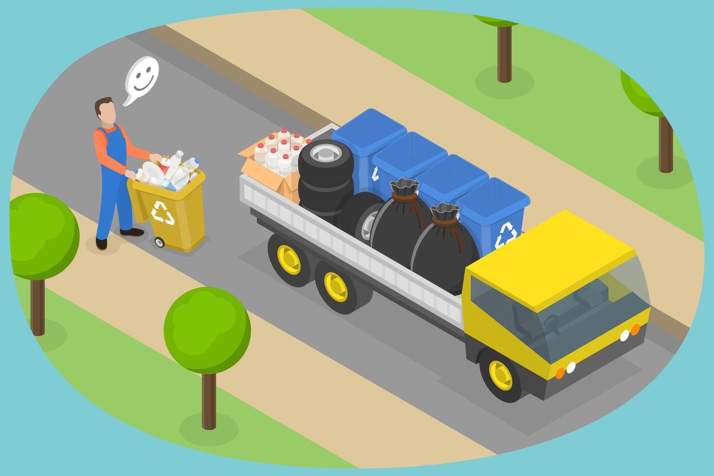3D Isometric Flat Conceptual Illustration of Daily Waste Disposal, Garbage Removal vector