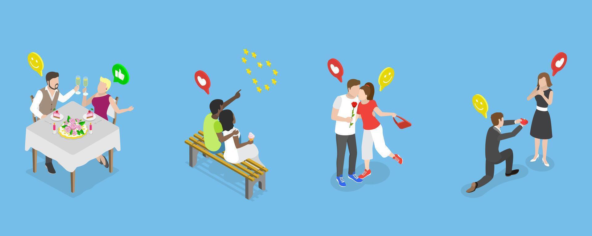 3D Isometric Flat Conceptual Illustration of Romantic Dating, Sparetime of Loving People vector