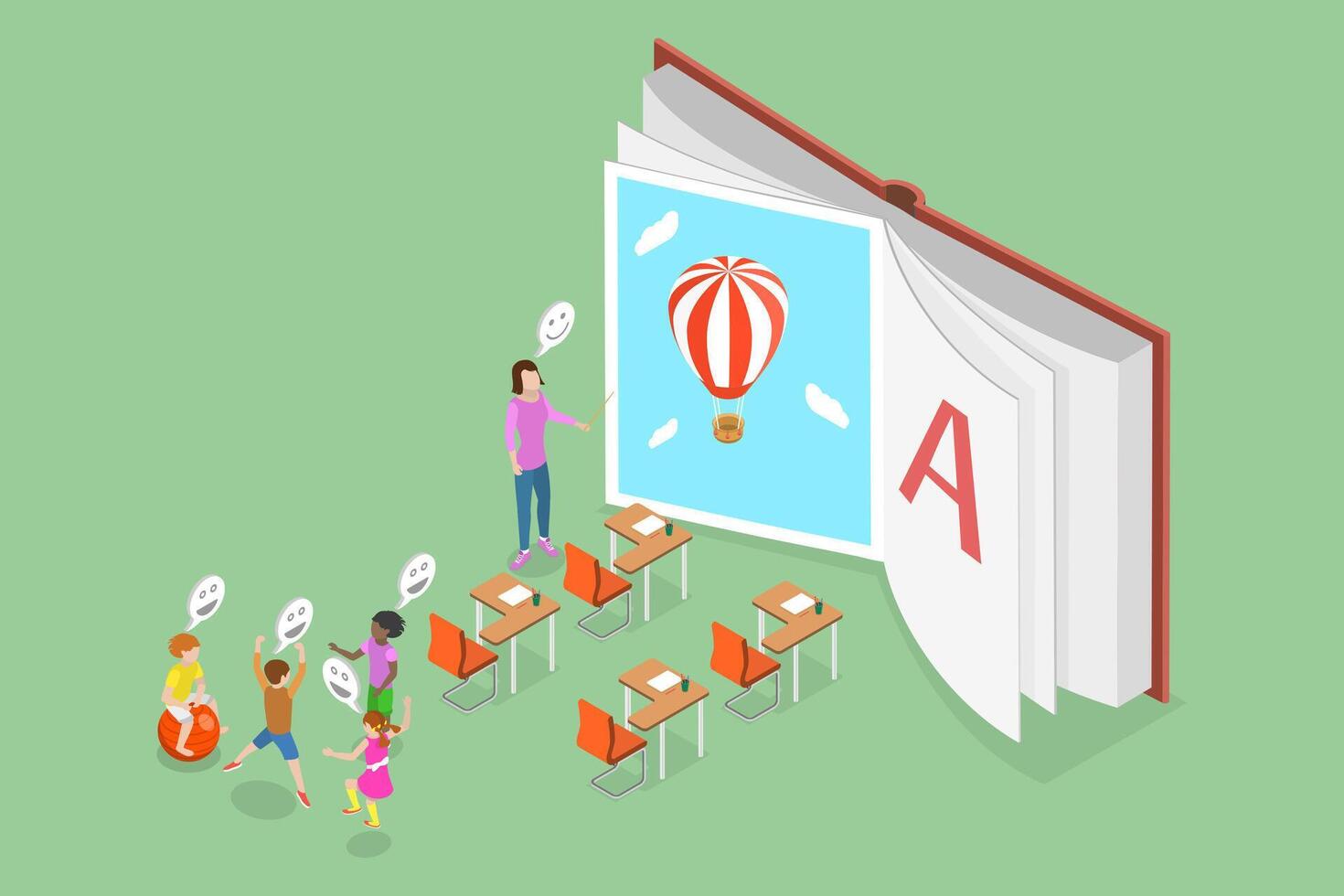 3D Isometric Flat Conceptual Illustration of Montessori Kindergarden, System for Early Childhood Development vector