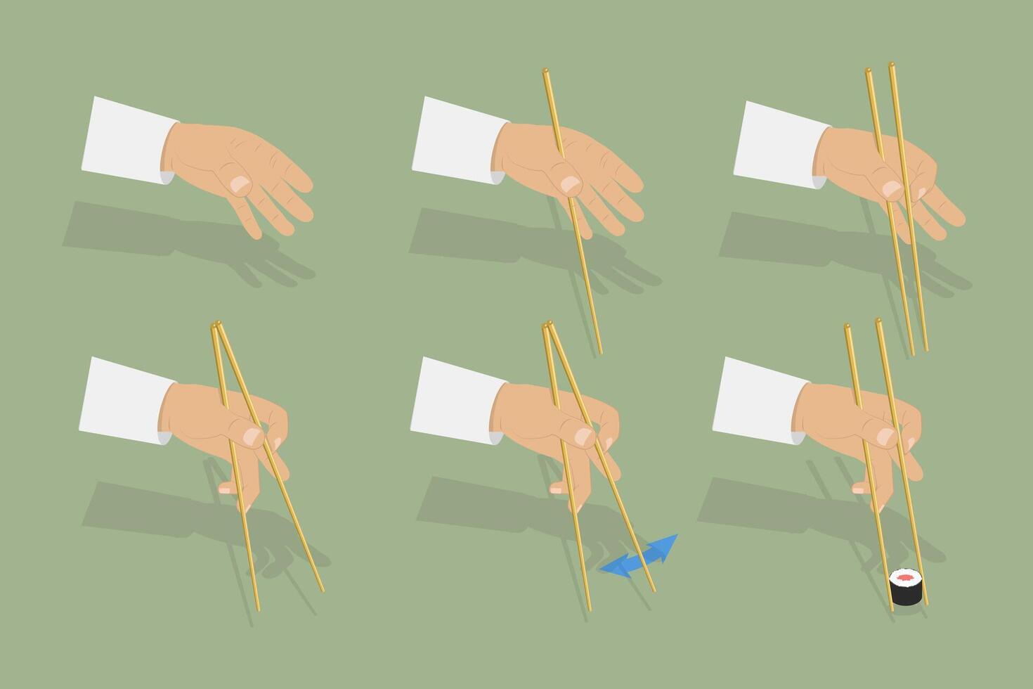 3D Isometric Flat Conceptual Illustration of How To Use Chopsticks, Oriental Cuisine vector