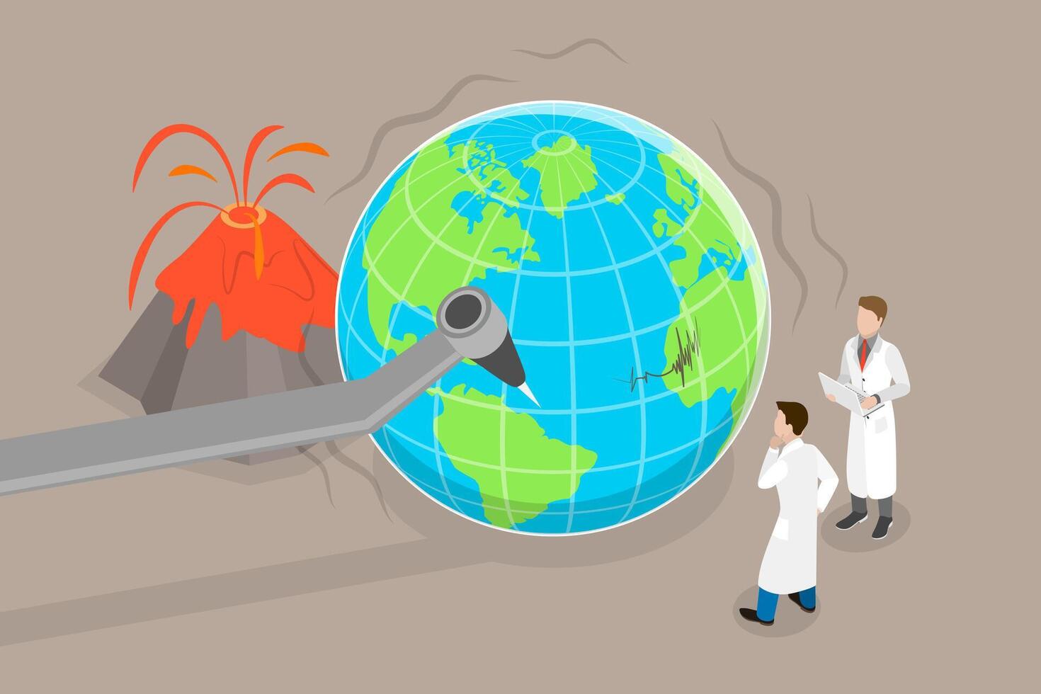 3D Isometric Flat Conceptual Illustration of Predicting Natural Disasters, Gathering Seismic Data vector