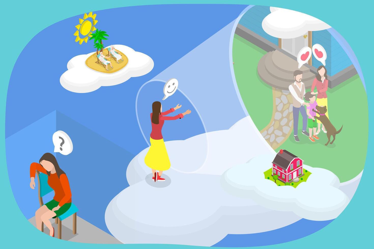 3D Isometric Flat Conceptual Illustration of Hope, Future Confidence vector