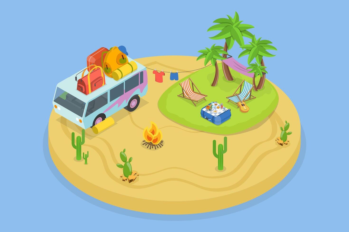 3D Isometric Flat Icon of Camping Vacation, Outdoor Recreational Activities vector