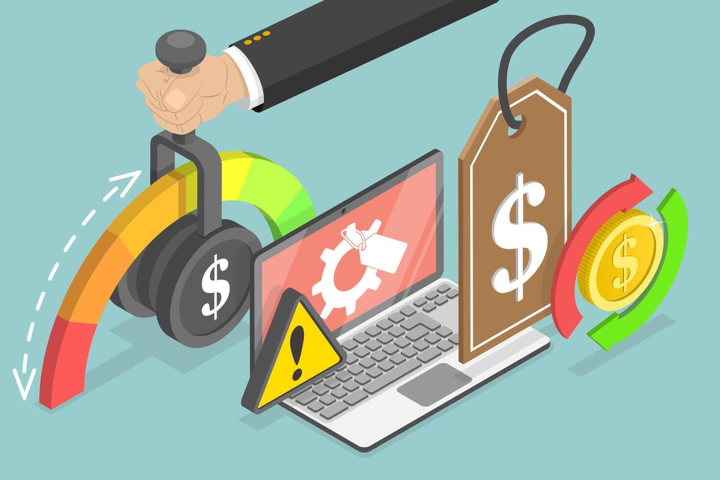 3D Isometric Flat Conceptual Illustration of Dynamic Pricing, Changing Market vector