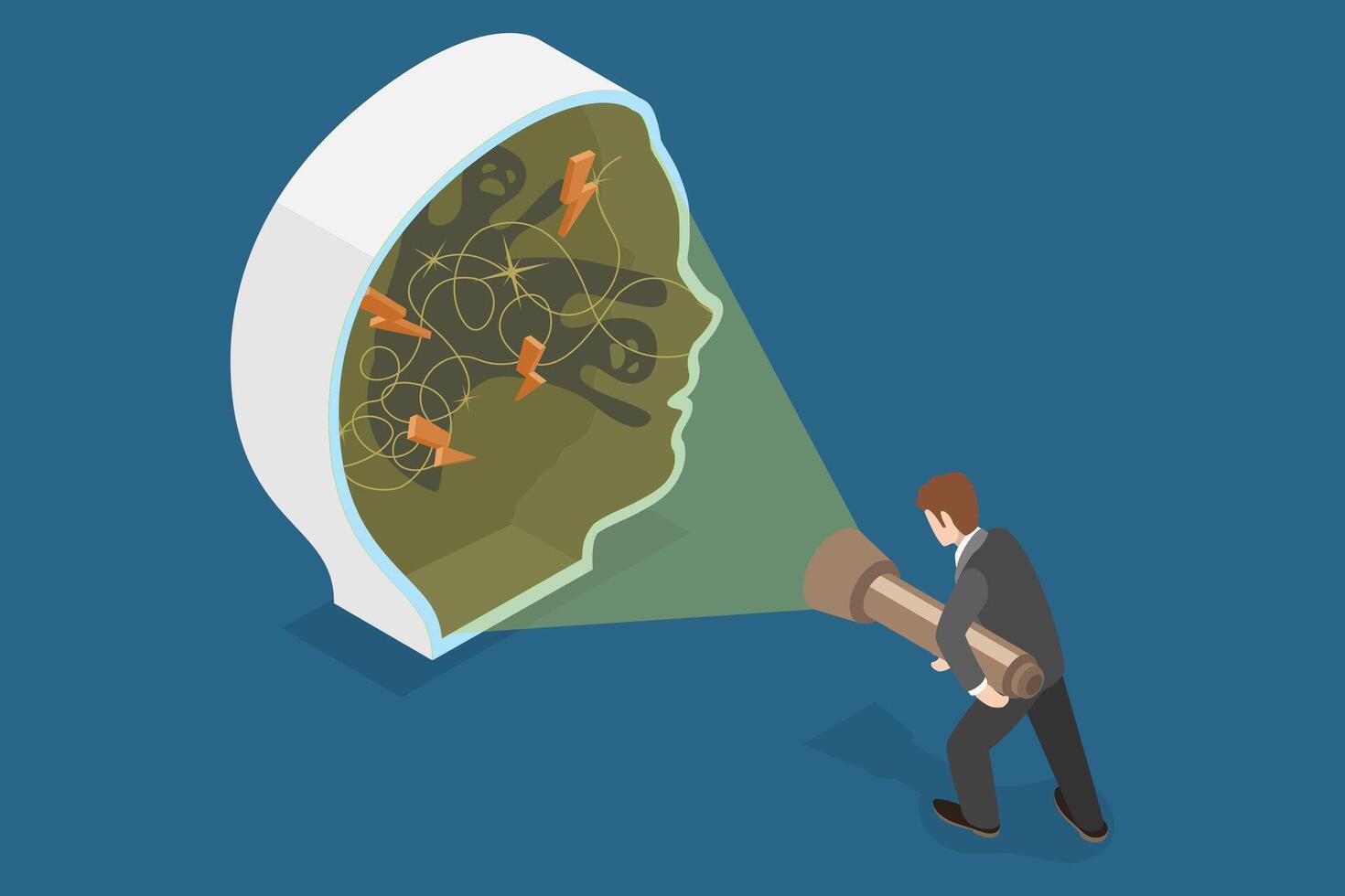 3D Isometric Flat Conceptual Illustration of Hidden Fears, Anxiety Disorder vector