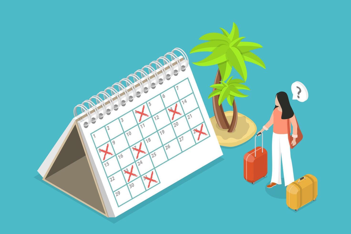 3D Isometric Flat Conceptual Illustration of Holiday or Vacation Calendar, Work Leave Schedule vector