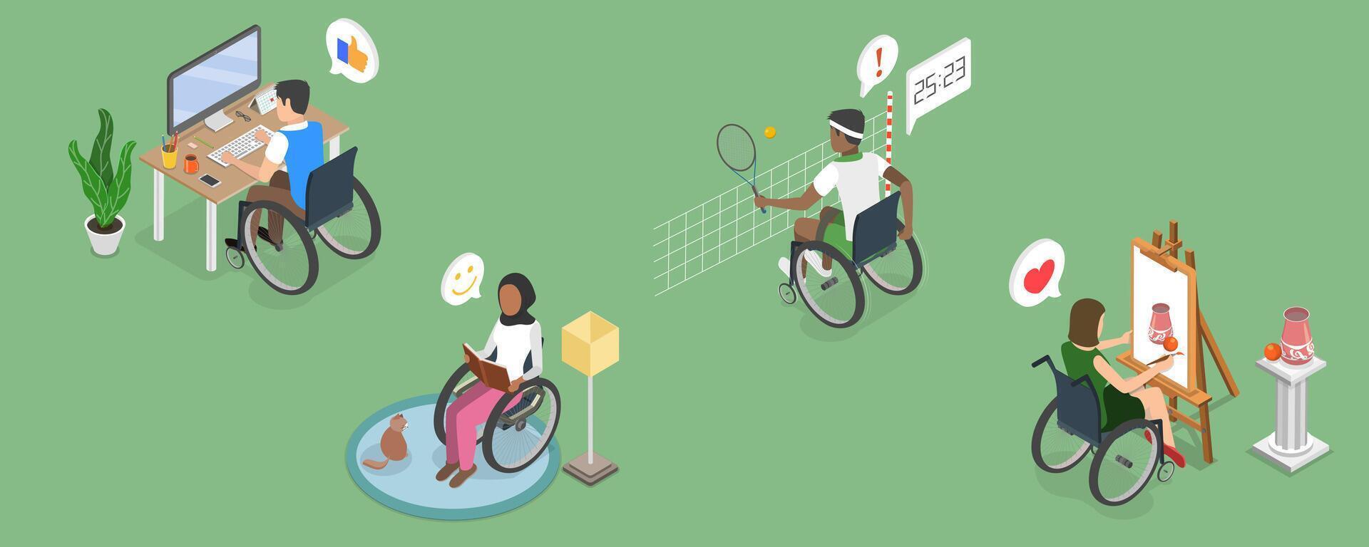 3D Isometric Flat Conceptual Illustration of Life With Disability, Inclusion Society vector