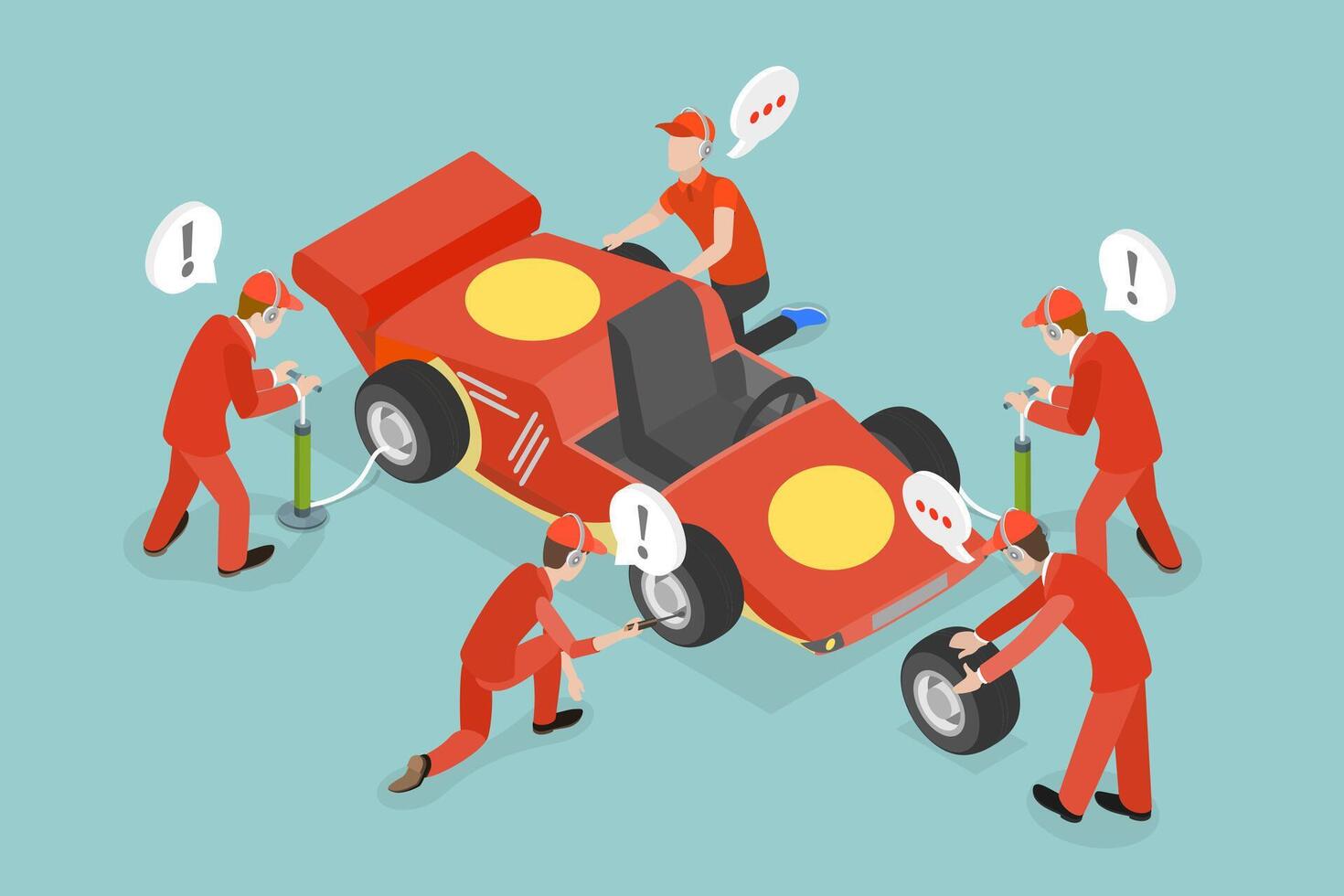 3D Isometric Flat Conceptual Illustration of Pit Stop, Maintenance of a Racing Car vector