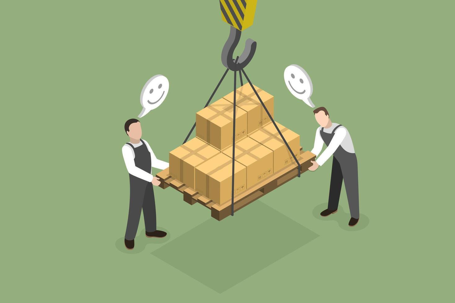 3D Isometric Flat Conceptual Illustration of Cargo Hauling, Container Loading Control vector