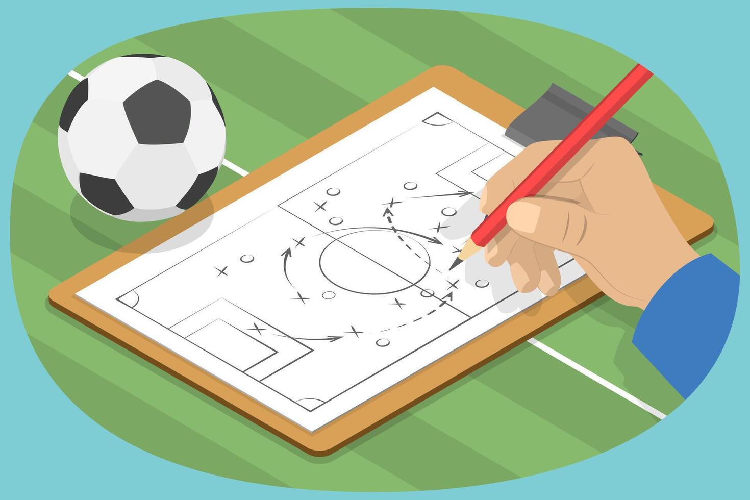 3D Isometric Flat Conceptual Illustration of Football Game Tactics, Scheme for Training a Soccer Team vector