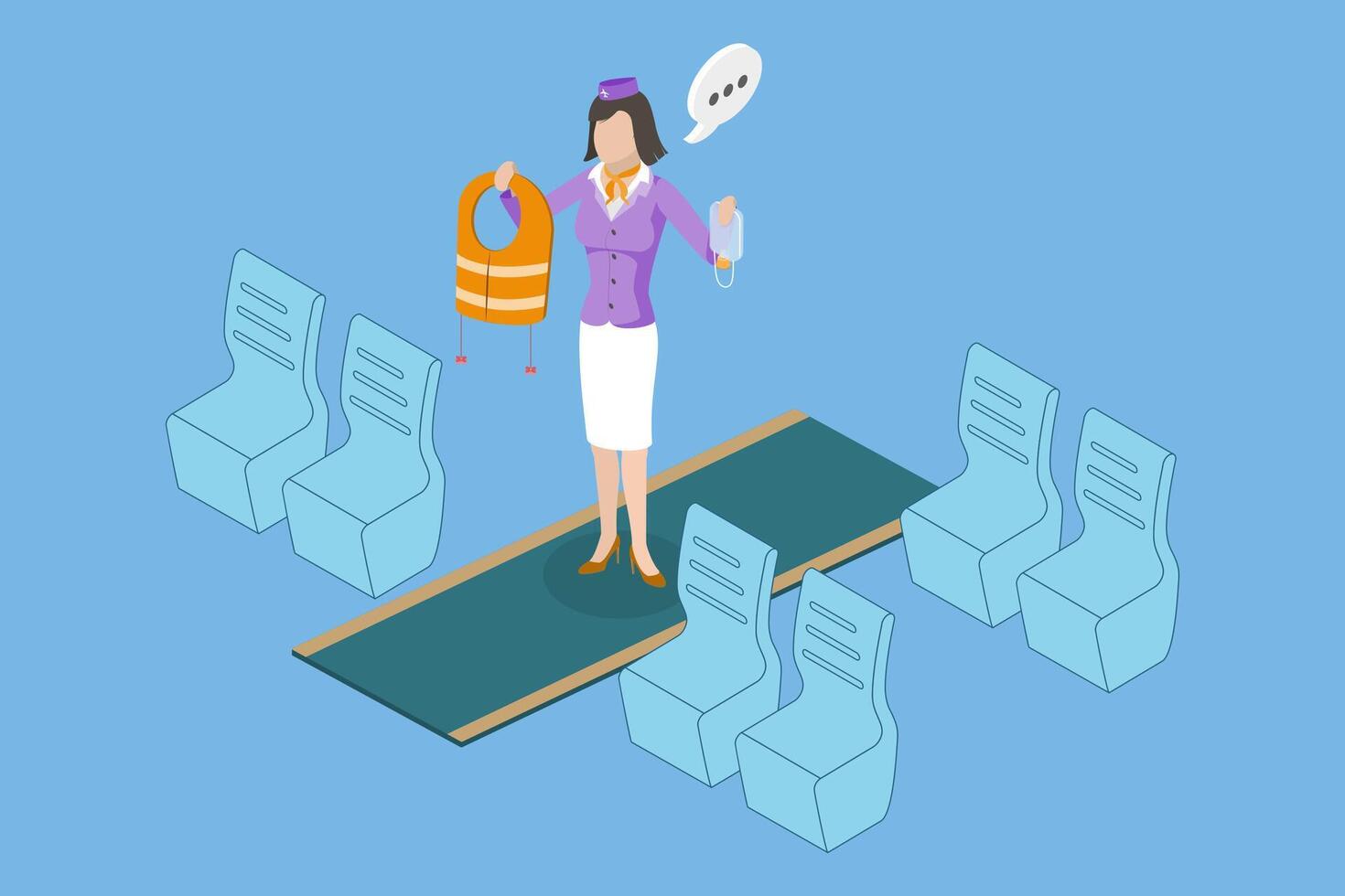 3D Isometric Flat Conceptual Illustration of Flight Safety, Life Jacket vector