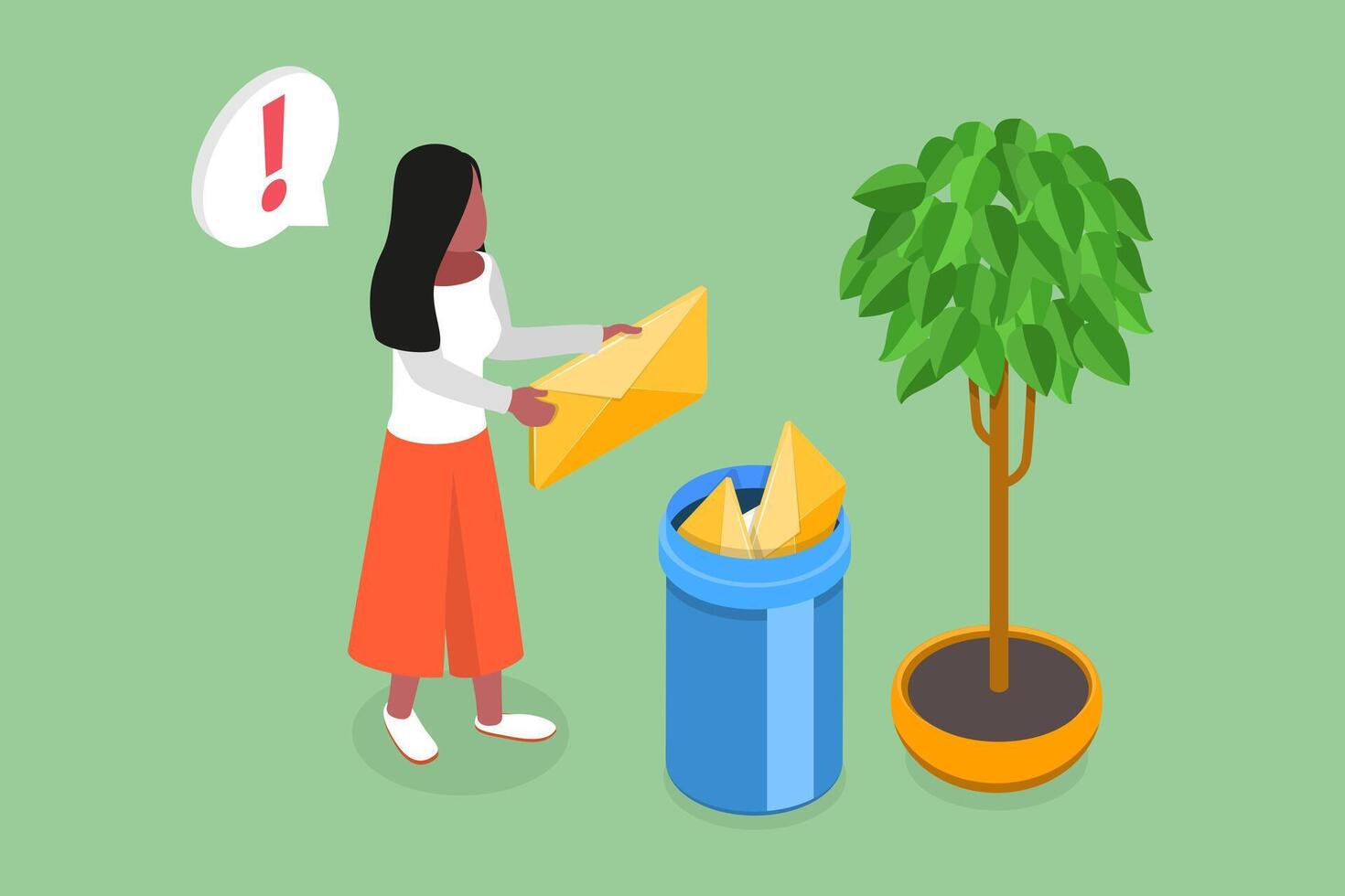 3D Isometric Flat Conceptual Illustration of Cleaning Digital Memory, Deleting Email to Waste Bin vector