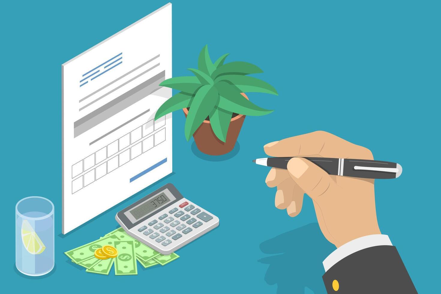3D Isometric Flat Conceptual Illustration of VAT Payment Calculation, Financial Charge vector