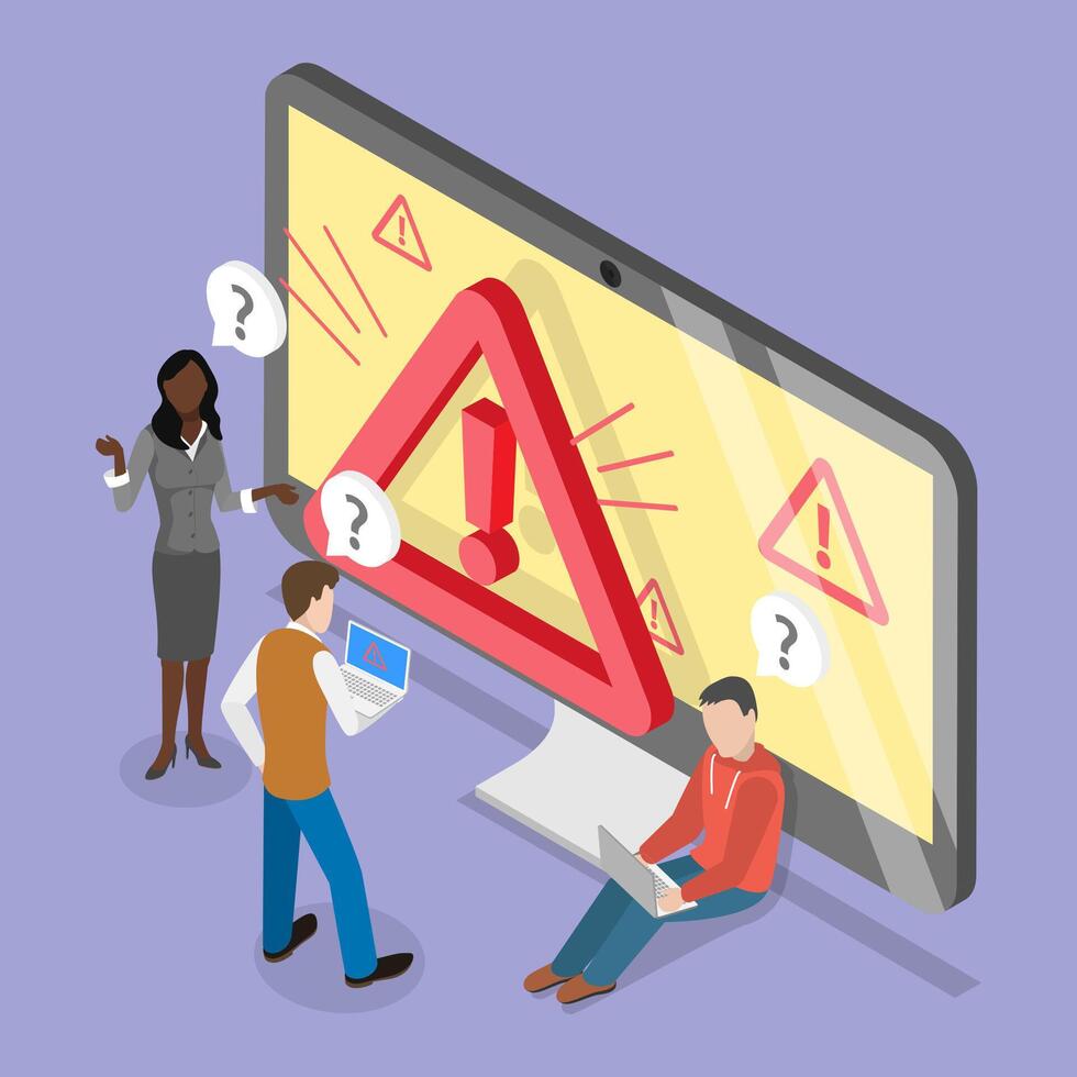 3D Isometric Flat Conceptual Illustration of Error Warning, Online Scam Alert vector