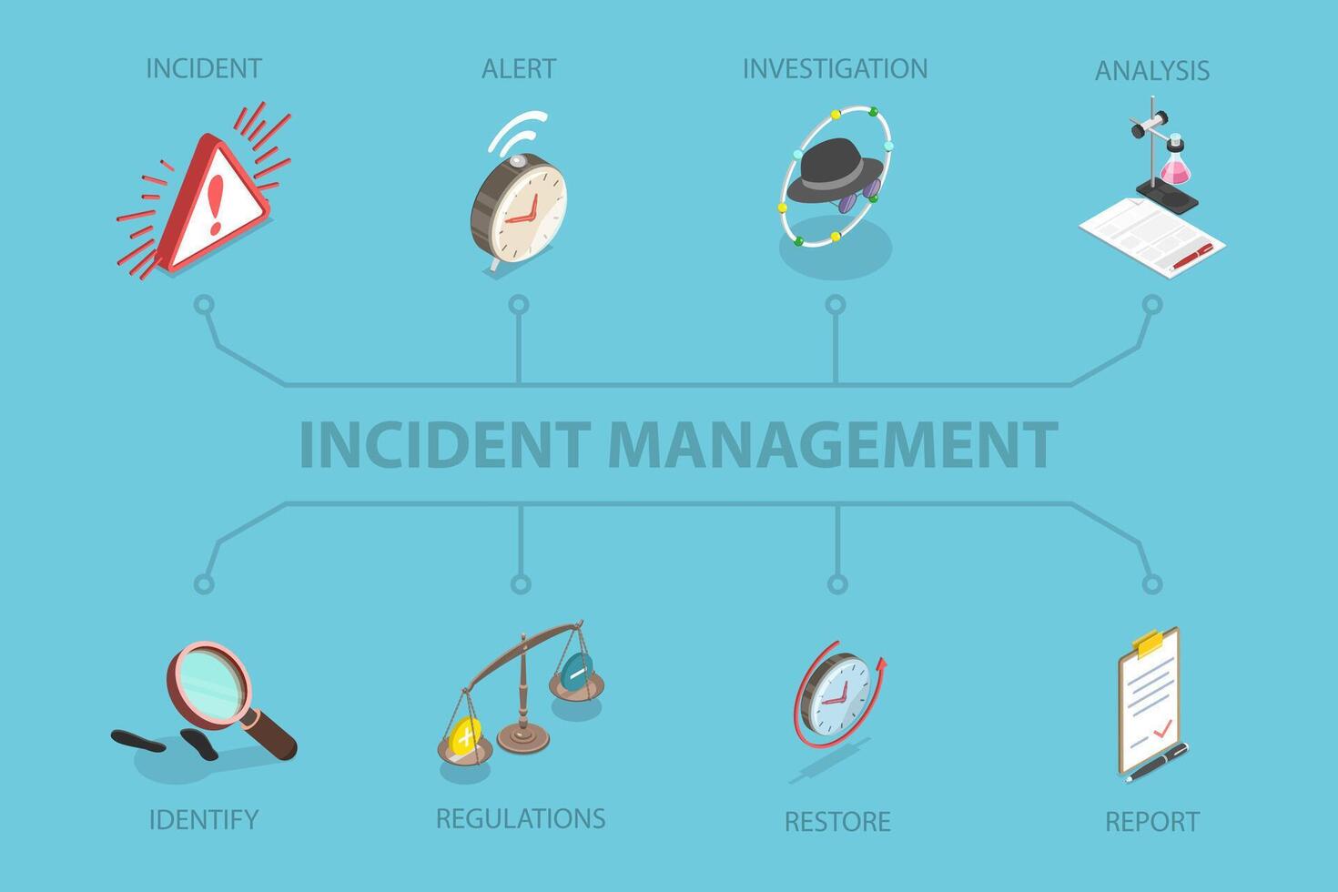 3D Isometric Flat Conceptual Illustration of Incident Management, Investigating of Root Cause and Solving a Problem vector