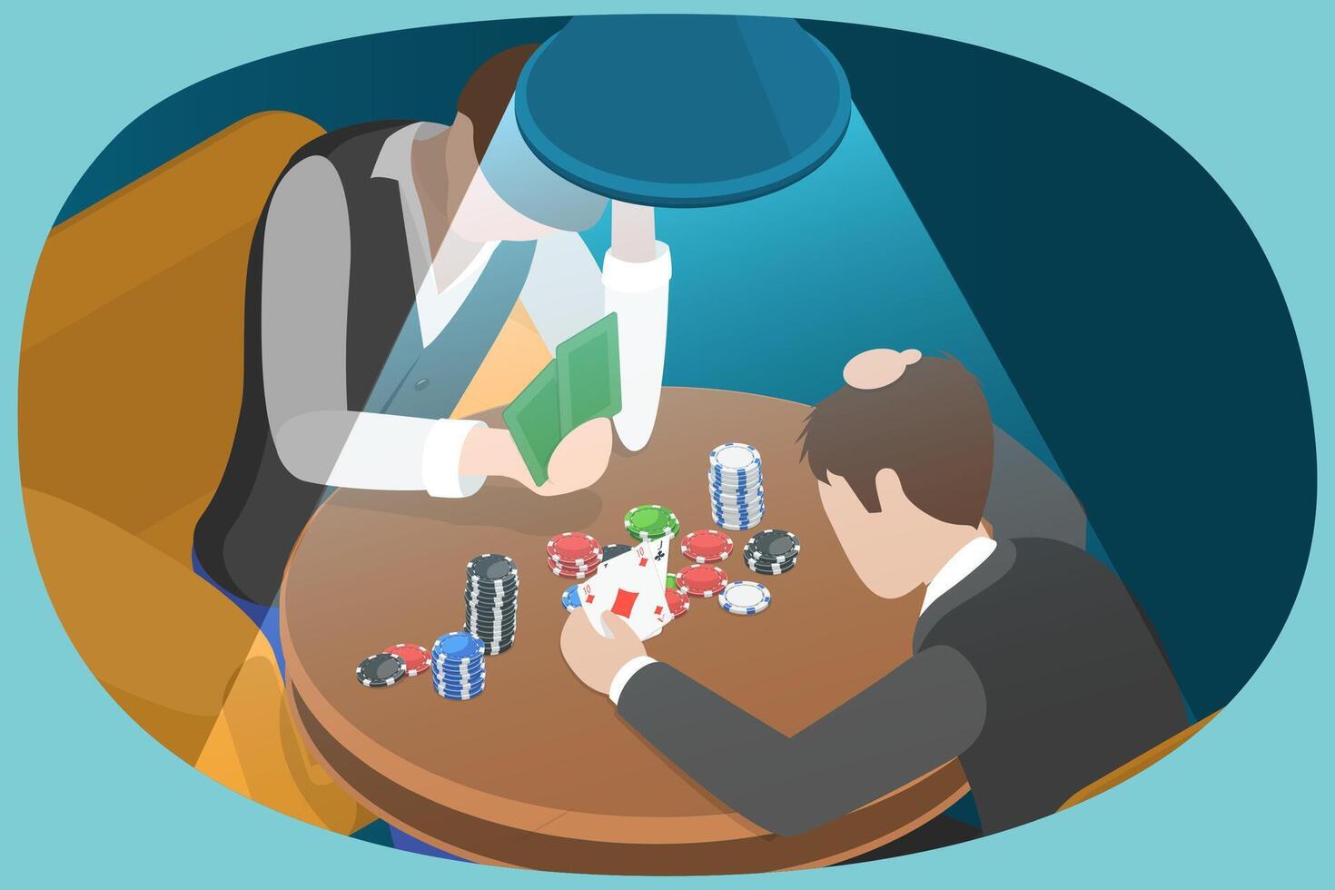 3D Isometric Flat Conceptual Illustration of Gambling Addiction, Casino Entertainment Dependence vector