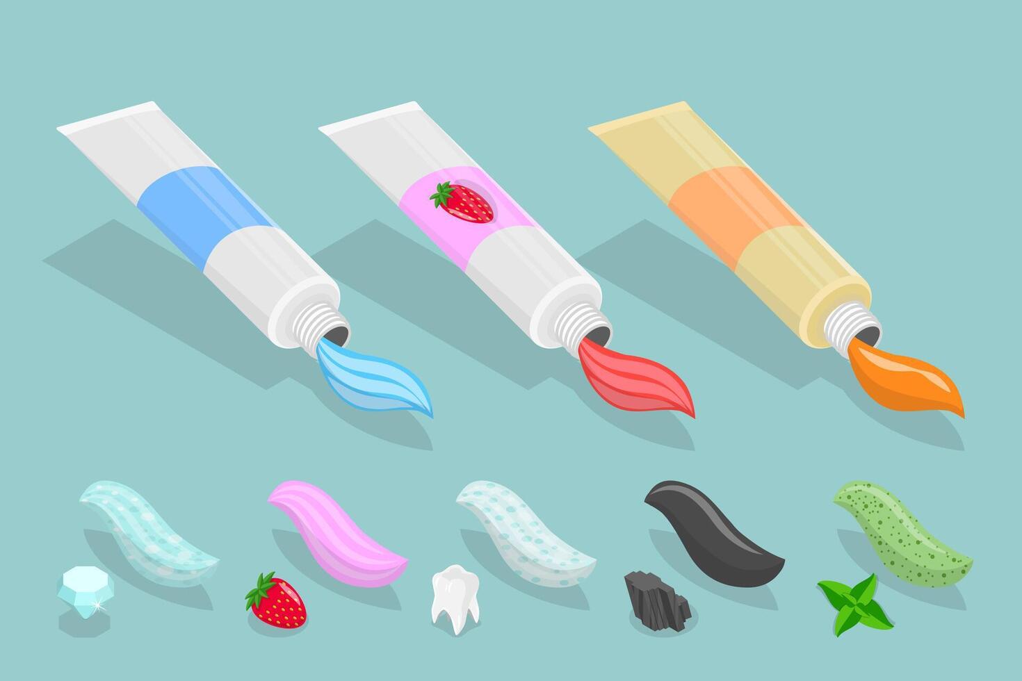 3D Isometric Flat Set of Toothpaste Of Different Tastes, Oral Hygiene and Teeth Daily Care vector