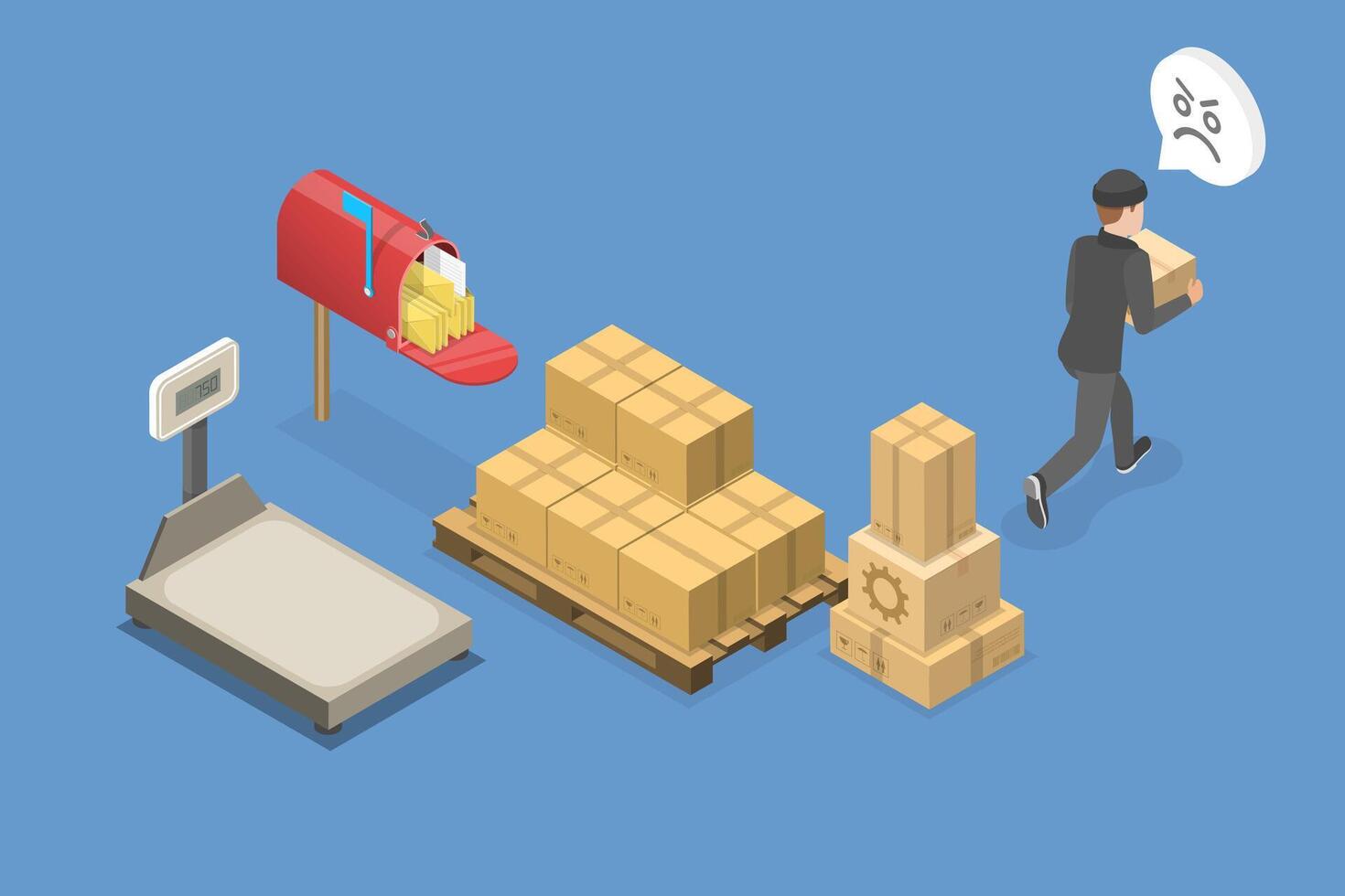3D Isometric Flat Conceptual Illustration of Theft At Post Office, Hooligan Stole a Package vector