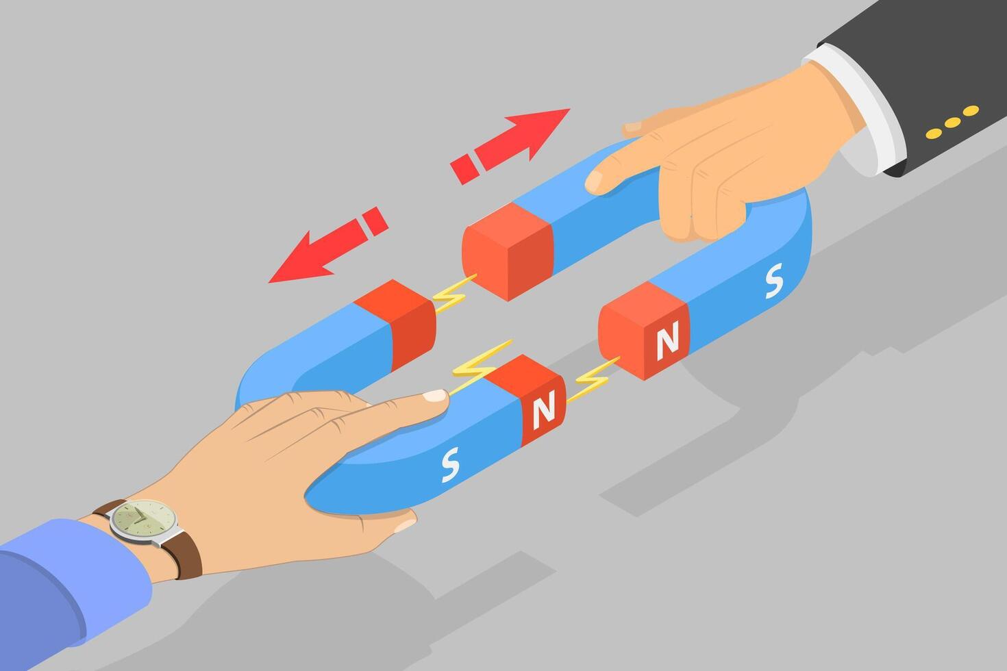 3D Isometric Flat Conceptual Illustration of Magnetic Force, Physics and Science Education vector
