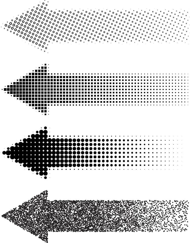Monochrome halftone bitmap stipple effect noise gradient pixel arrows on isolated background vector