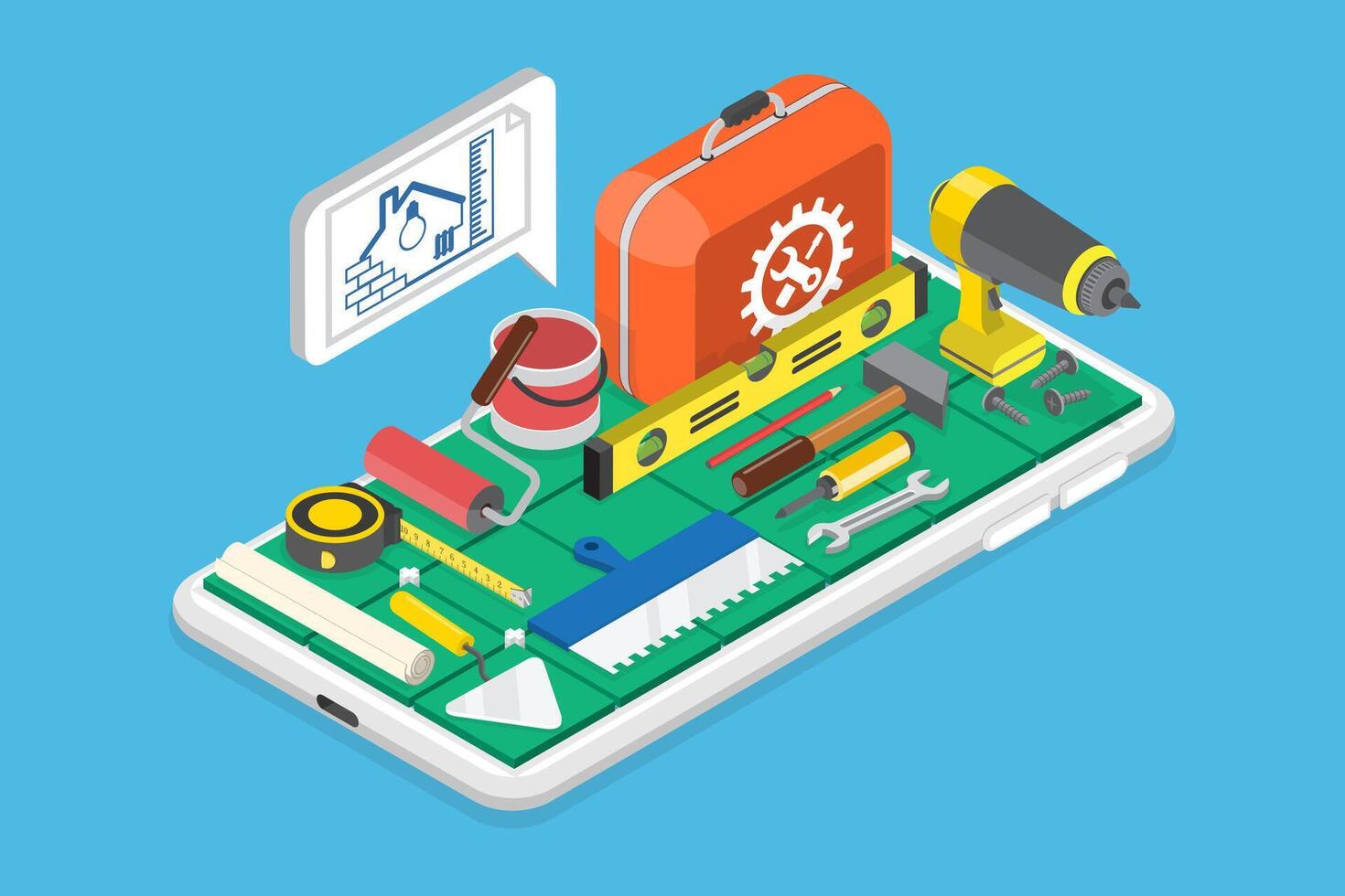 3D Isometric Flat Conceptual Illustration of Home Renovation App, Online Store vector