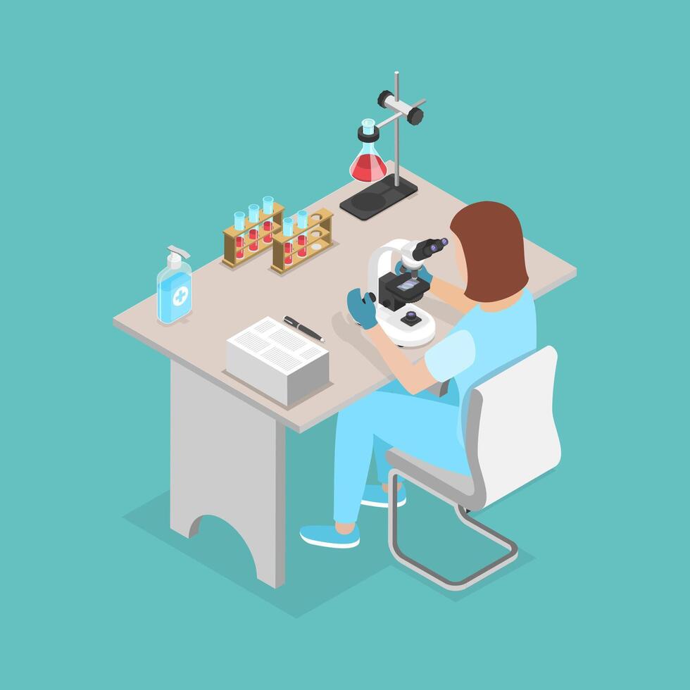 3D Isometric Flat Icon of Scientist, Chemical Laboratory Research vector