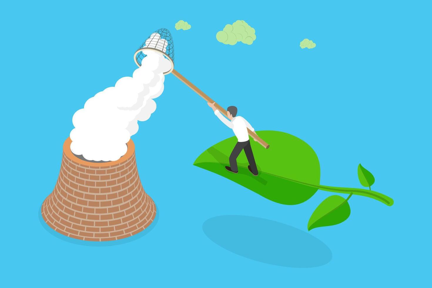 3D Isometric Flat Conceptual Illustration of Reducing Carbon Emissions, Stop Global Warming vector