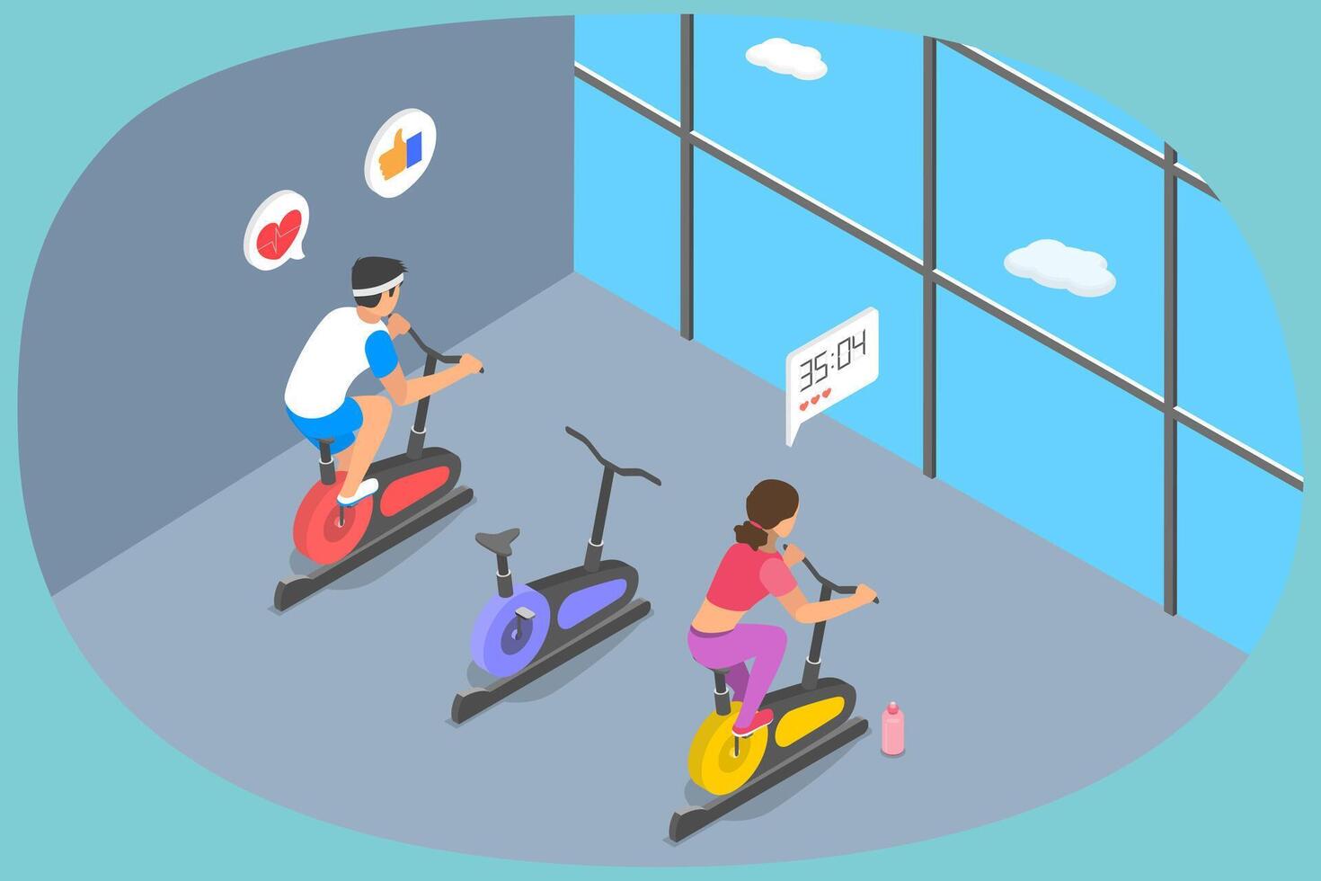 3D Isometric Flat Conceptual Illustration of Cycling, Spinning Exercise vector