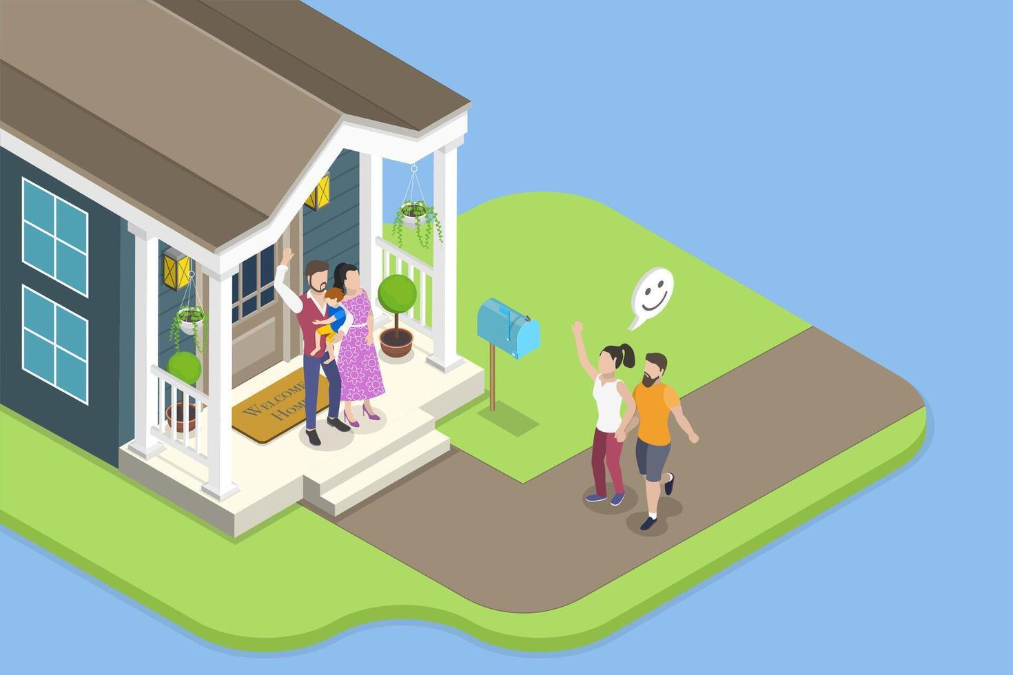 3D Isometric Flat Conceptual Illustration of Good Neighbor Relations, Country Life vector