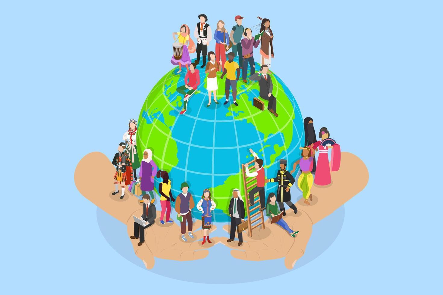 3D Isometric Flat Conceptual Illustration of Global Social Human Community, Everyone is Equal vector