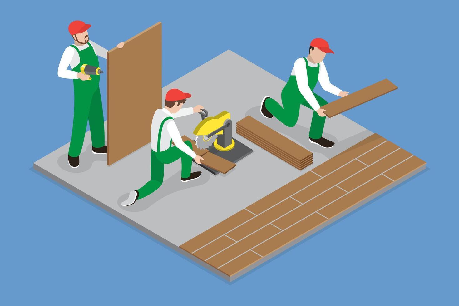 3D Isometric Flat Conceptual Illustration of Laying Floor Parquet Tile, House Repairing vector