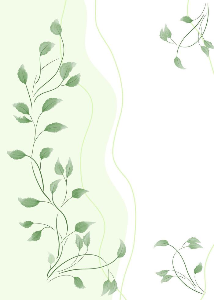 Watercolor background with green twigs and leaves on a light background. vector