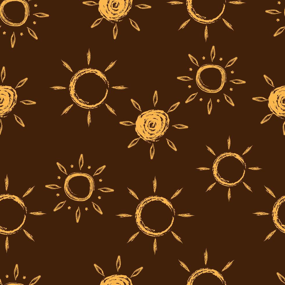 seamless pattern with orange chalk doodle suns vector