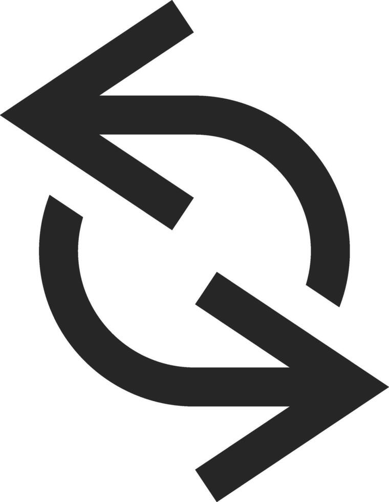 Circular arrow rotating counterclockwise, reset symbol with two arrows forming a loop, simple black and white icon isolated on white vector