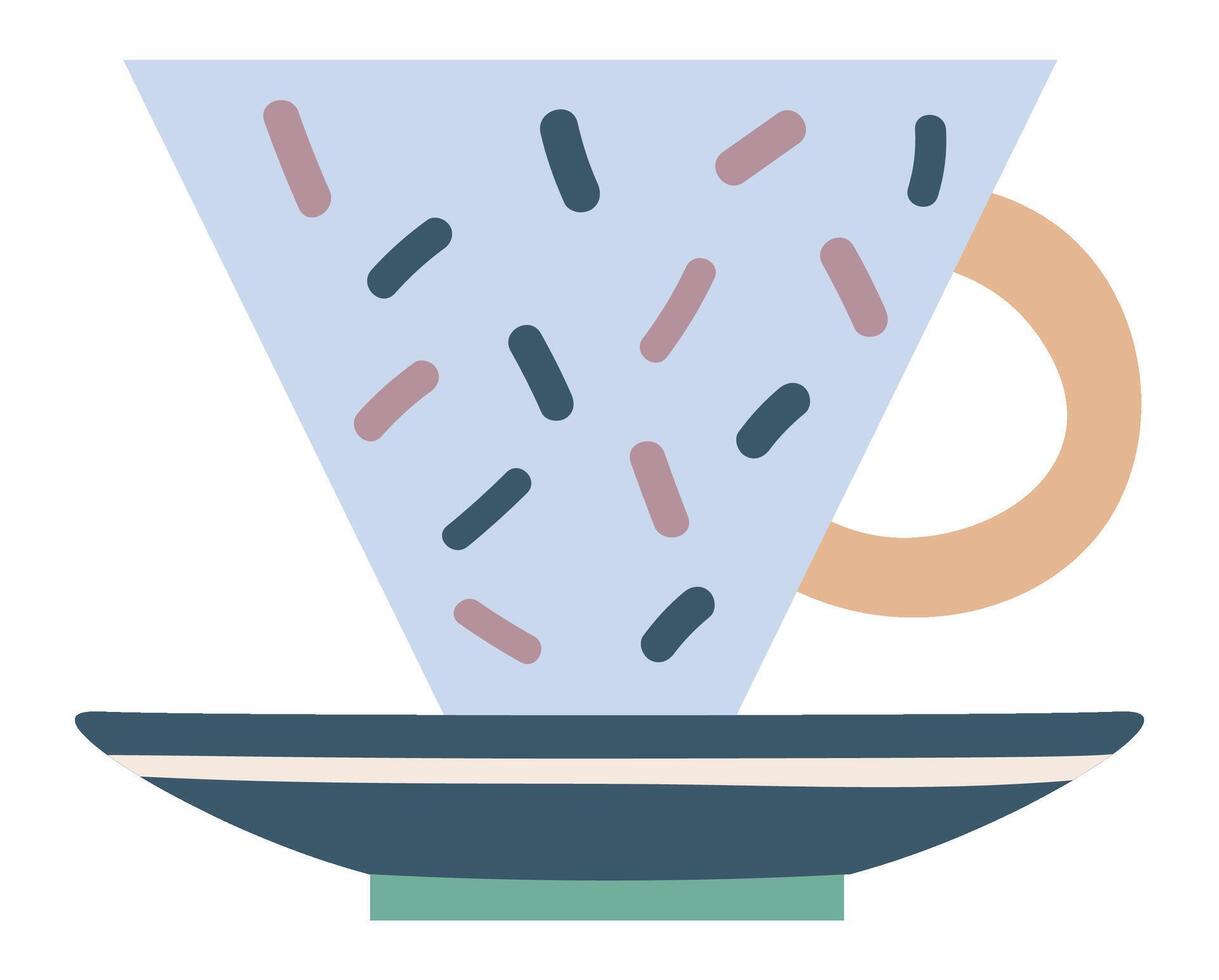 Contemporary coffee cup adorned with an abstract confetti pattern, resting elegantly on a matching saucer, embodying modern tableware design and celebrating coffee culture vector