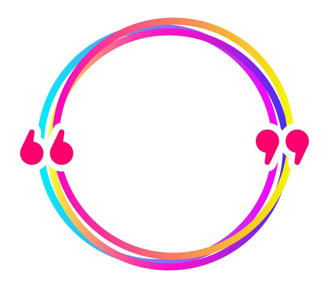 Vibrant quotation marks highlight a circular space, creating a dynamic frame for text and emphasizing the importance of words and expression vector