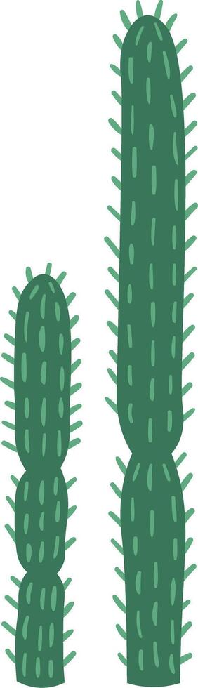 Two green cacti of varying sizes growing side by side on a clean white background, adding a delightful touch of desert charm and vibrant nature to any design project vector