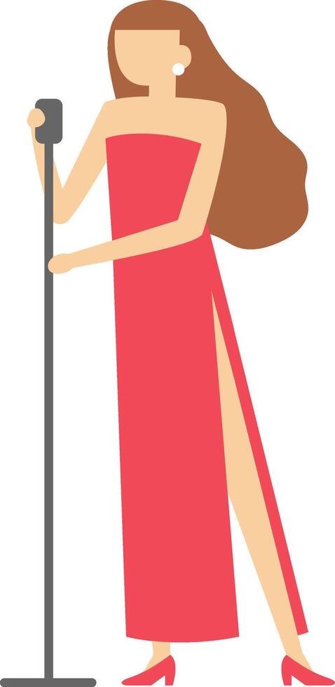 Female singer dressed in a long, elegant gown, passionately holding a microphone and captivating the audience with a live performance on stage, radiating talent and glamour vector